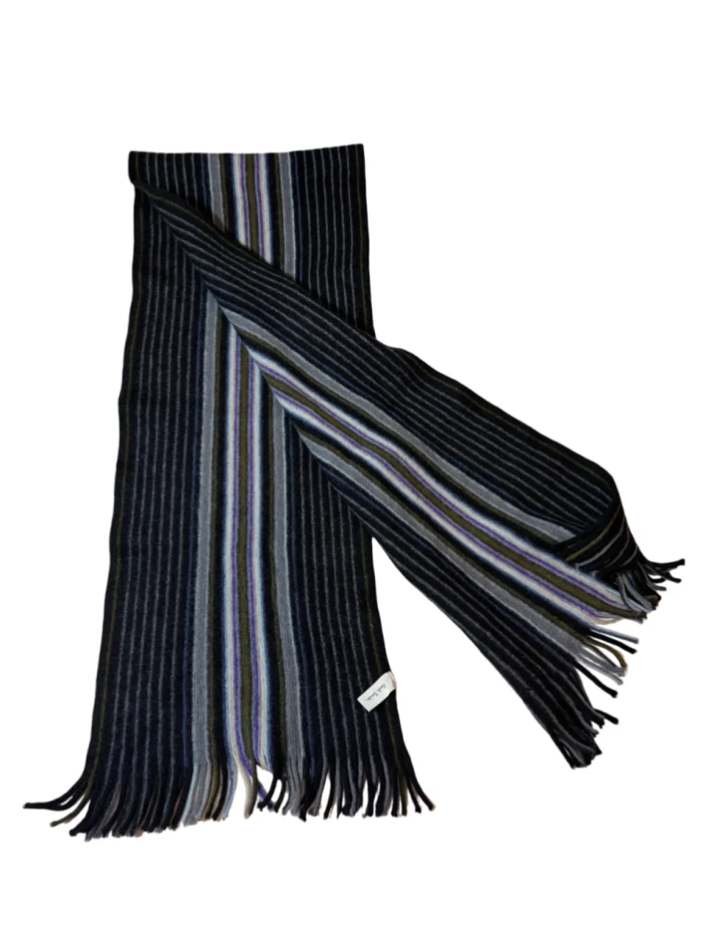 Vintage Paul Smith Wool Striped Scarf Black Blue Germany Fringe Designer